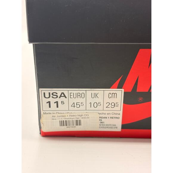 NIKE AIR JORDAN 1 Retro High OG Black Gym Red Sz 11.5 main image 5